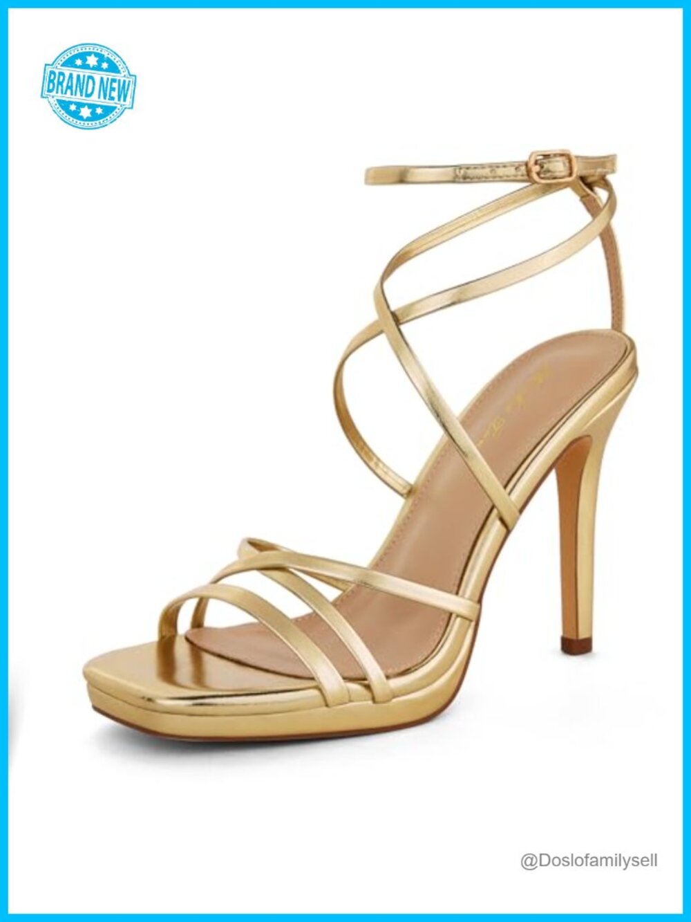 Women's Square Toe Stiletto Heeled Sandals Platform Strappy Party Wedding Shoes